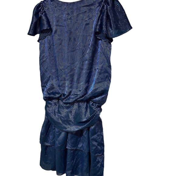 Vintage 80’s Valley Girl Style Mini Dress Black with Shiny Blue Stripes Sz 6 - Picture 12 of 14